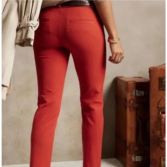Banana Republic Sloan New Vermillion Bright Poppy Red Cotton Spandex Pants Sz 2 - Picture 3 of 11